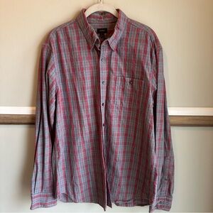 J CREW Button-Down Oxford Woven Shirt Red Gray Plaid 100% Cotton